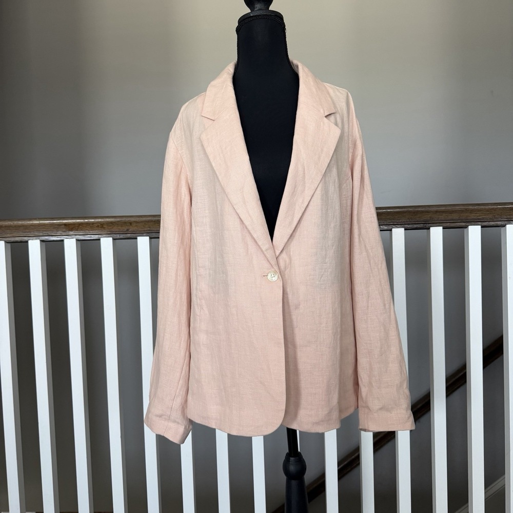 J Jill Love Linen Blazer Seashell  Jacket‎ Boho Lagenlook XL 100% Linen Preppy